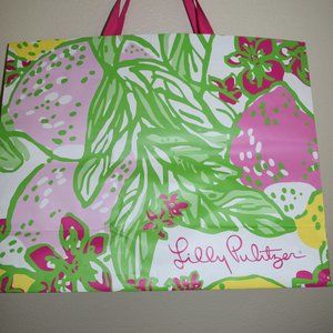 Lilly Pulitzer Signature Juice Stand Paper Shopping Gift Bag Tote Pink Ribbon